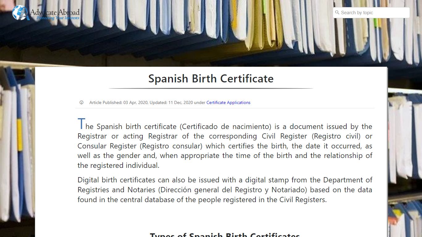 Spanish Birth Certificate - Certificate Applications - Advocate Abroad