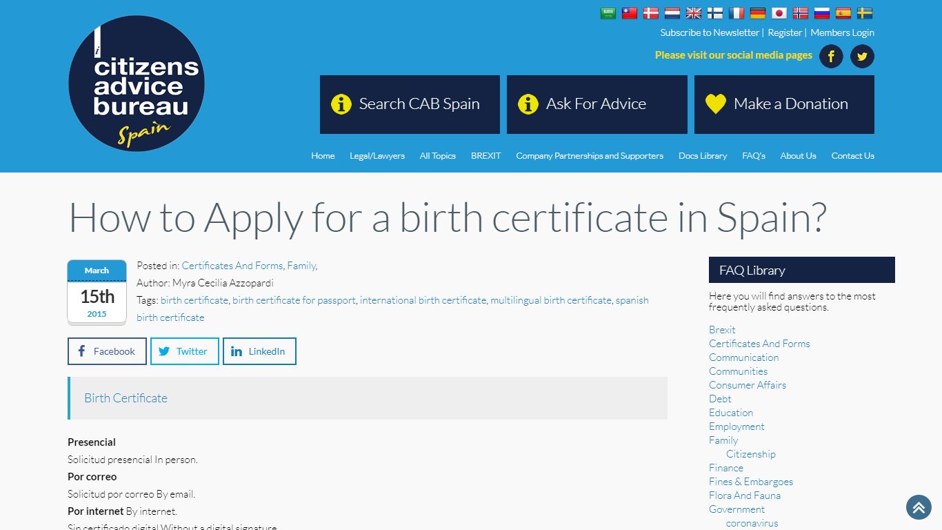 How to Apply for a birth certificate in Spain? - Citizens Advice Bureau ...