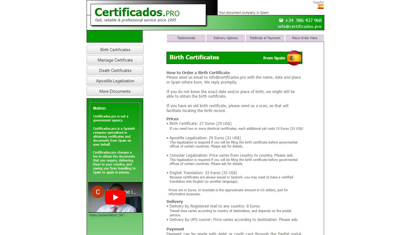 Birth Certificates from Spain